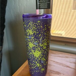 Purple and Lime Splatter Tumbler with Straw